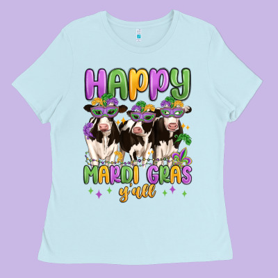 Happy Mardi Gras Y'all Ladies Tee Designed By Maliassmallbusiness