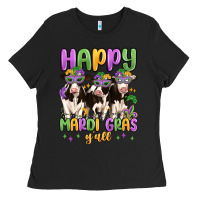 Black happy mardi gras y'all Ladies Tee - MaliasSmallBusiness
