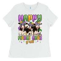 White happy mardi gras y'all Ladies Tee - MaliasSmallBusiness