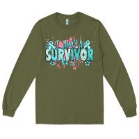 Army Green I am a survivor teal ribbon Ovarian Cancer Long Sleeve Tee - NancyCooperArtShop