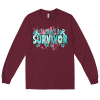 Burgundy I am a survivor teal ribbon Ovarian Cancer Long Sleeve Tee - NancyCooperArtShop
