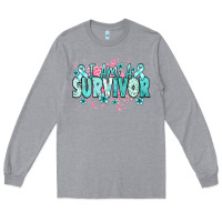 Heather Grey I am a survivor teal ribbon Ovarian Cancer Long Sleeve Tee - NancyCooperArtShop