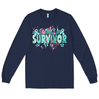 Navy I am a survivor teal ribbon Ovarian Cancer Long Sleeve Tee - NancyCooperArtShop