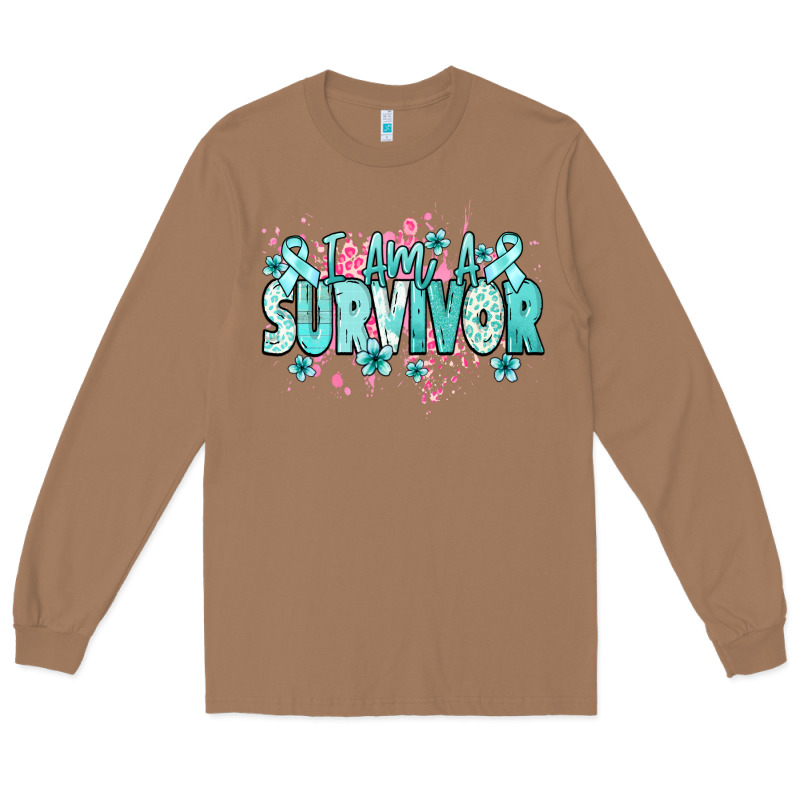 I Am A Survivor Teal Ribbon Ovarian Cancer Long Sleeve Tee by NancyCooperArtShop | Teevron