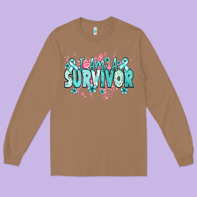 I Am A Survivor Teal Ribbon Ovarian Cancer Long Sleeve Tee Designed By Nancycooperartshop