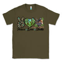 Army Green Peace Love Sloths Classic Tee - LillyAllenDesigns