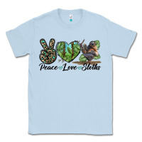 Dusty Blue Peace Love Sloths Classic Tee - LillyAllenDesigns