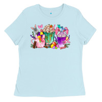 Baby Blue Easter coffee cups with Bunny Ladies Tee - NancyCooperArtShop