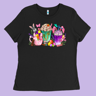 Easter Coffee Cups With Bunny Ladies Tee Designed By Nancycooperartshop