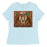 Baby Blue western horses with bandanas Ladies Tee - RanaPortraitStore