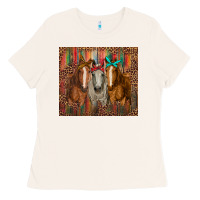 Bone western horses with bandanas Ladies Tee - RanaPortraitStore