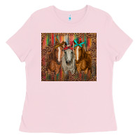Bubblegum Pink western horses with bandanas Ladies Tee - RanaPortraitStore