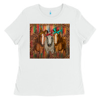 White western horses with bandanas Ladies Tee - RanaPortraitStore