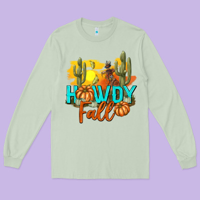 Howdy Fall Long Sleeve Tee Designed By Texasbilliewilder