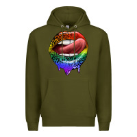 Army Green rainbow lips pride Premium Hoodie - FaDigitalArtStudio