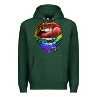 Sports Green rainbow lips pride Premium Hoodie - FaDigitalArtStudio