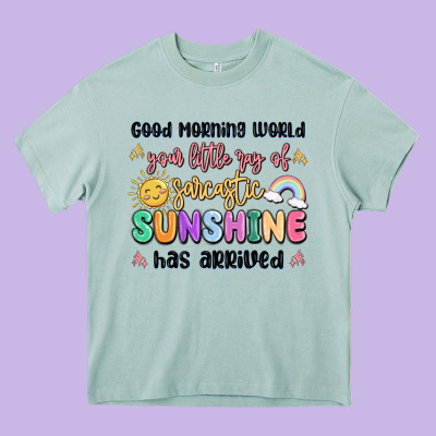 Good Morning World Your Little Ray Of Sarcastic Heavy Core Tee Designed By Maliassmallbusiness