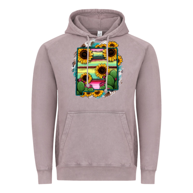 New Mexico Map Sunflower Cactus Serape Vintage Hoodie by RanaPortraitStore | Teevron