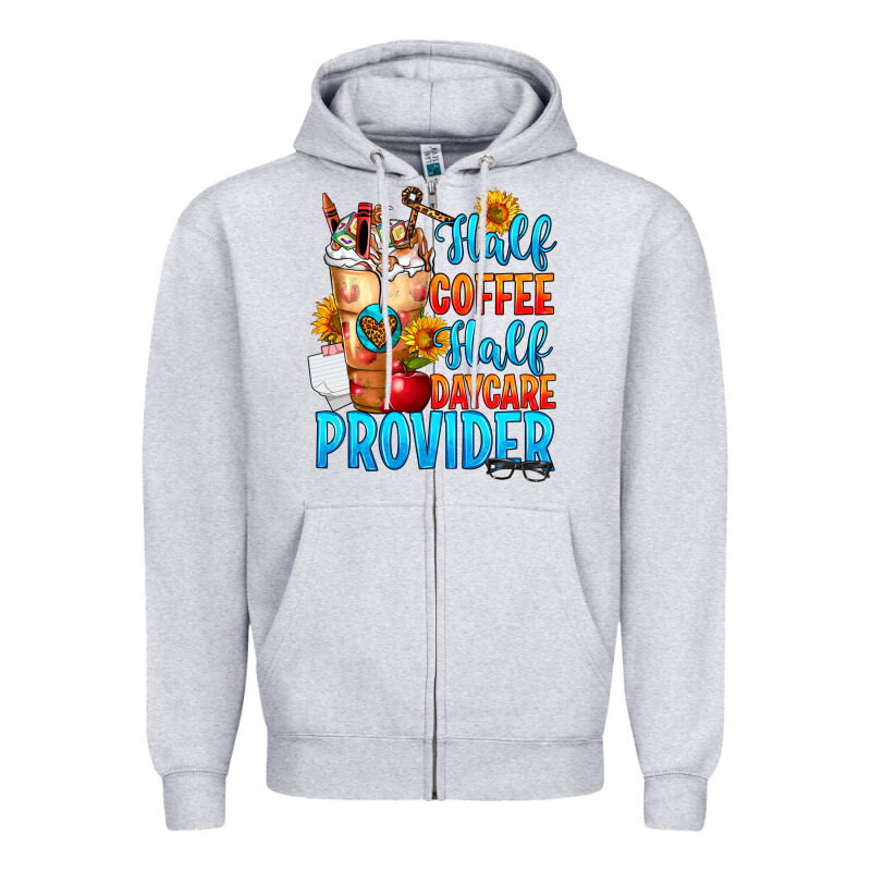 Half Coffee Half Daycare Provider Zipper Hoodie by FaDigitalArtStudio | Teevron