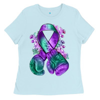 Baby Blue purple and green anal cancer with boxing gloves na Ladies Tee - NancyCooperArtShop