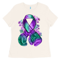 Bone purple and green anal cancer with boxing gloves na Ladies Tee - NancyCooperArtShop