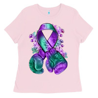 Purple And Green Anal Cancer With Boxing Gloves Na Ladies Tee | Teevron
