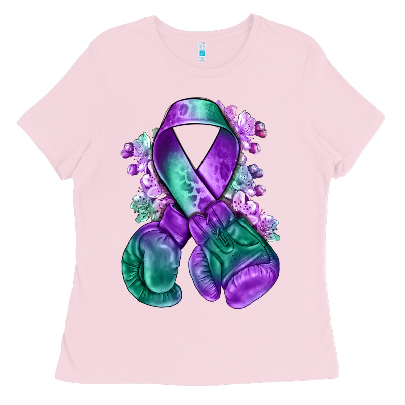 Purple And Green Anal Cancer With Boxing Gloves Na Ladies Tee by NancyCooperArtShop | Teevron