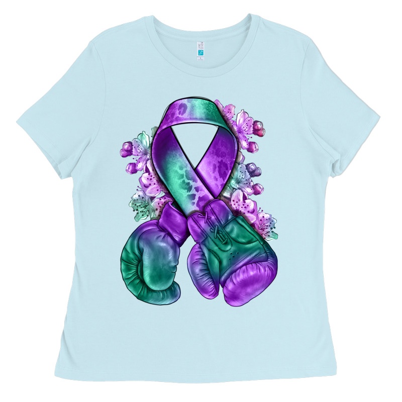 Purple And Green Anal Cancer With Boxing Gloves Na Ladies Tee by NancyCooperArtShop | Teevron