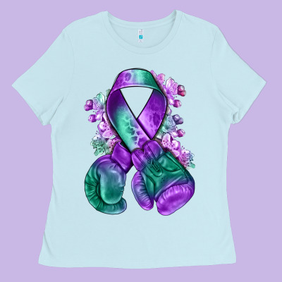 Purple And Green Anal Cancer With Boxing Gloves Na Ladies Tee Designed By Nancycooperartshop