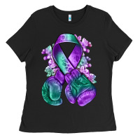 Black purple and green anal cancer with boxing gloves na Ladies Tee - NancyCooperArtShop