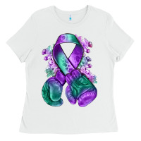 White purple and green anal cancer with boxing gloves na Ladies Tee - NancyCooperArtShop