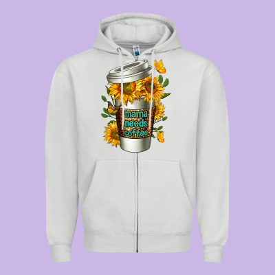Mama Needs Coffee Cup Zipper Hoodie Designed By Fadigitalartstudio