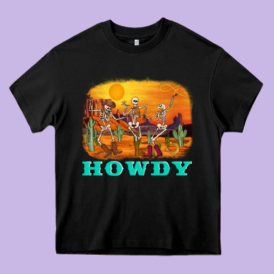 Western Skeleton Heavy Core Tee Designed By Adodesignshop