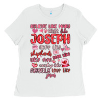 White believe like mary trust like joseph valentine s da Ladies Tee - MaliasSmallBusiness