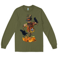 Army Green Scarecrow with Pumpkin Long Sleeve Tee - texasbilliewilder