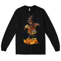 Black Scarecrow with Pumpkin Long Sleeve Tee - texasbilliewilder