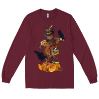 Burgundy Scarecrow with Pumpkin Long Sleeve Tee - texasbilliewilder