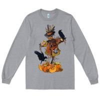 Heather Grey Scarecrow with Pumpkin Long Sleeve Tee - texasbilliewilder