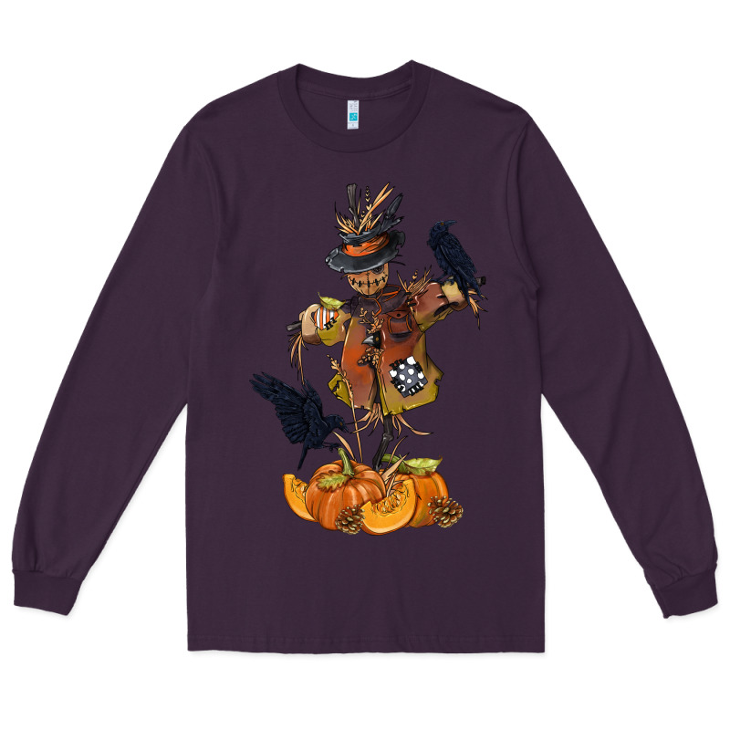 Scarecrow With Pumpkin Long Sleeve Tee by texasbilliewilder | Teevron