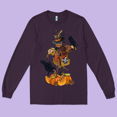 Scarecrow With Pumpkin Long Sleeve Tee Designed By Texasbilliewilder