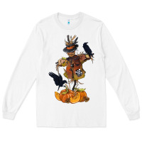 White Scarecrow with Pumpkin Long Sleeve Tee - texasbilliewilder