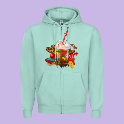 Teacher Frappe Coffee Zipper Hoodie Designed By Fadigitalartstudio