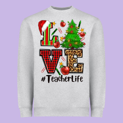 Love Teacher Life Christmas Heavyweight Sweatshirt Designed By Cowgirlartshop