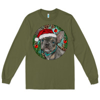 Army Green Frenchie Christmas Long Sleeve Tee - RanaPortraitStore
