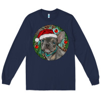 Navy Frenchie Christmas Long Sleeve Tee - RanaPortraitStore