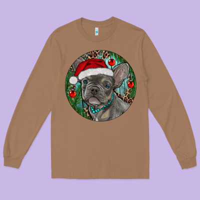 Frenchie Christmas Long Sleeve Tee Designed By Ranaportraitstore