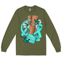 Army Green Ovarian Cancer diva teal ribbon Long Sleeve Tee - NancyCooperArtShop
