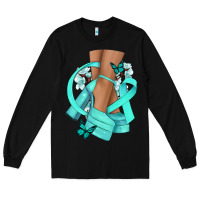 Black Ovarian Cancer diva teal ribbon Long Sleeve Tee - NancyCooperArtShop