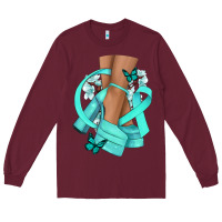 Burgundy Ovarian Cancer diva teal ribbon Long Sleeve Tee - NancyCooperArtShop