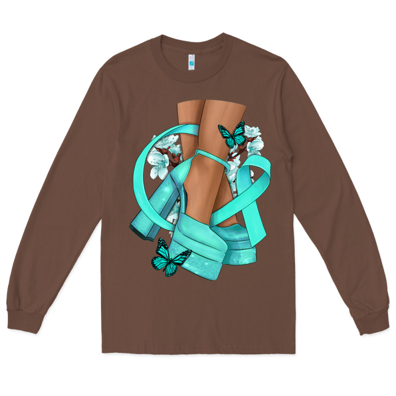 Ovarian Cancer Diva Teal Ribbon Long Sleeve Tee by NancyCooperArtShop | Teevron